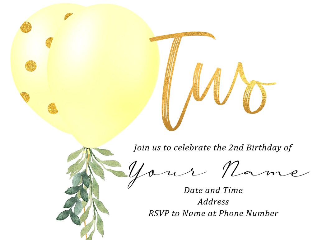 Custom Printable 2nd Birthday Invitation, Downloadable 2nd Birthday ...