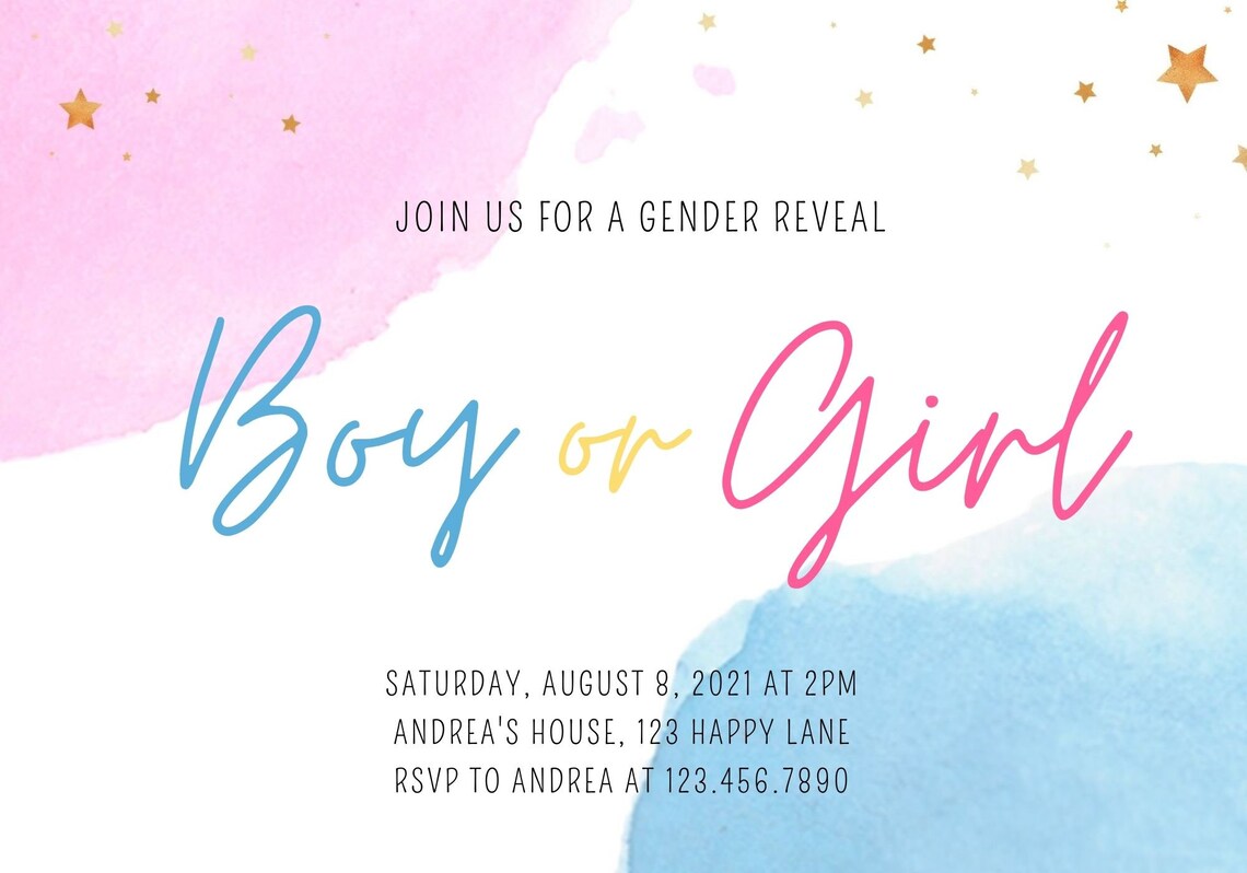Custom Printable Gender Reveal Invitation Downloadable Gender - Etsy