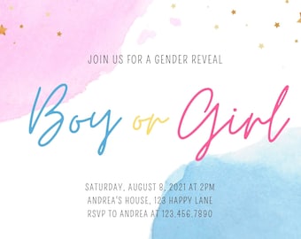 Custom Printable Gender Reveal Invitation, Downloadable Gender Reveal Invitation, Gender Reveal Printable Invitation, Gender Reveal Gift