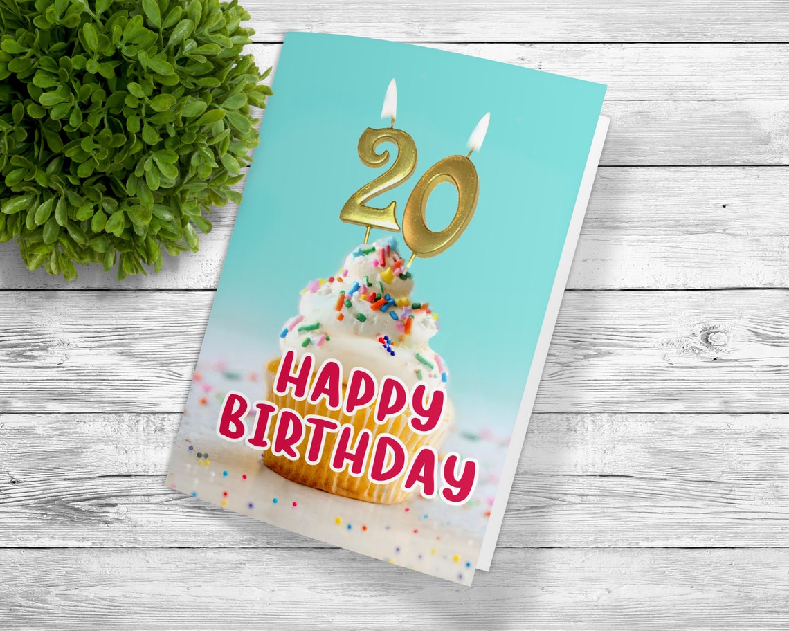 Custom Printable 20th Birthday Greeting Downloadable 20th Etsy