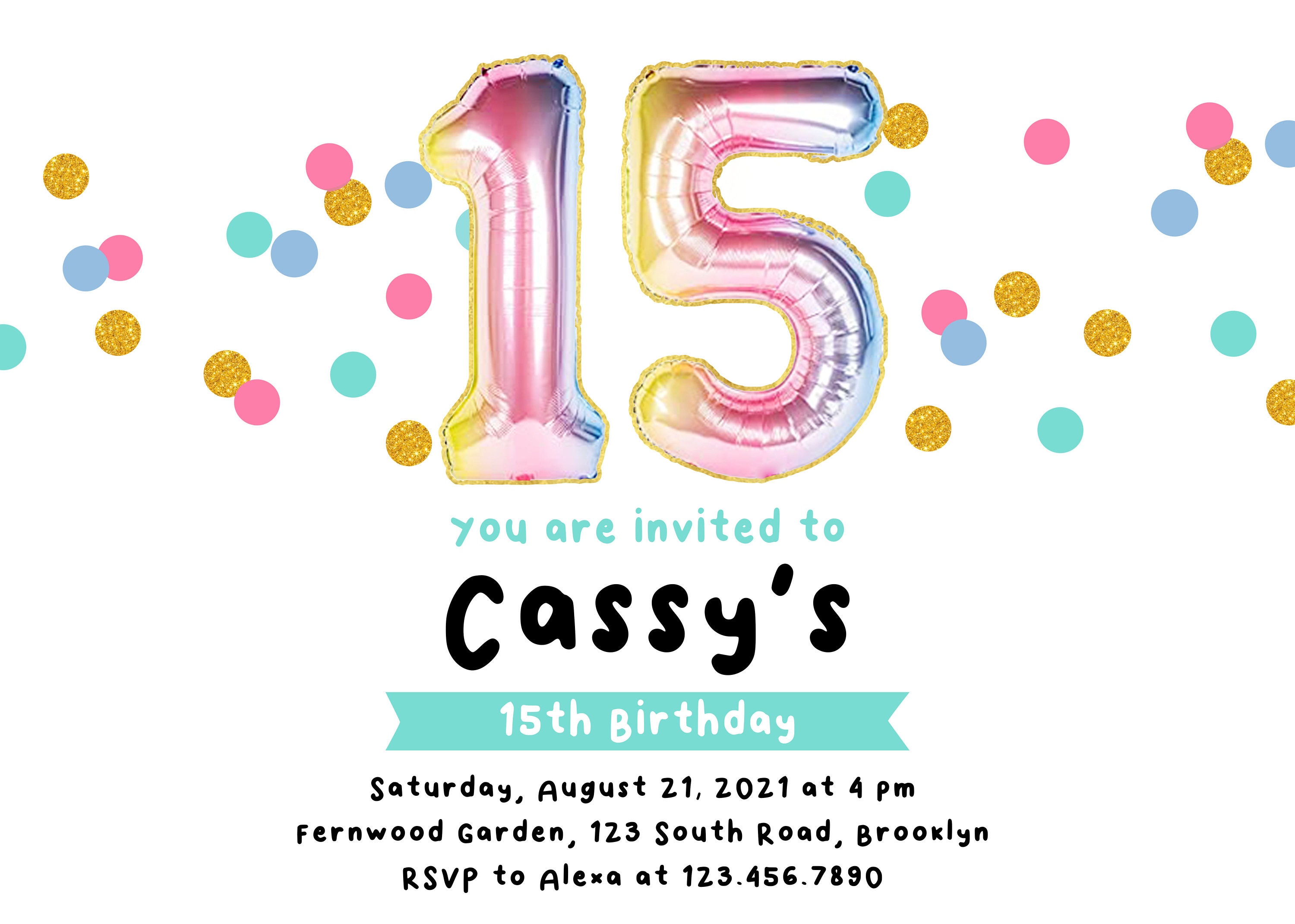Custom Printable 15th Birthday Invitation Downloadable 15th Etsy UK