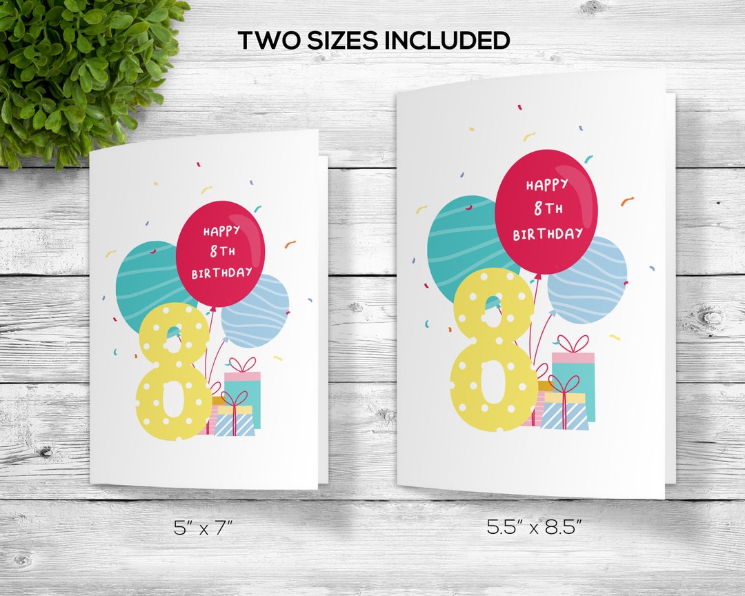 Custom Printable 8th Birthday Greeting, Downloadable 8th Birthday ...