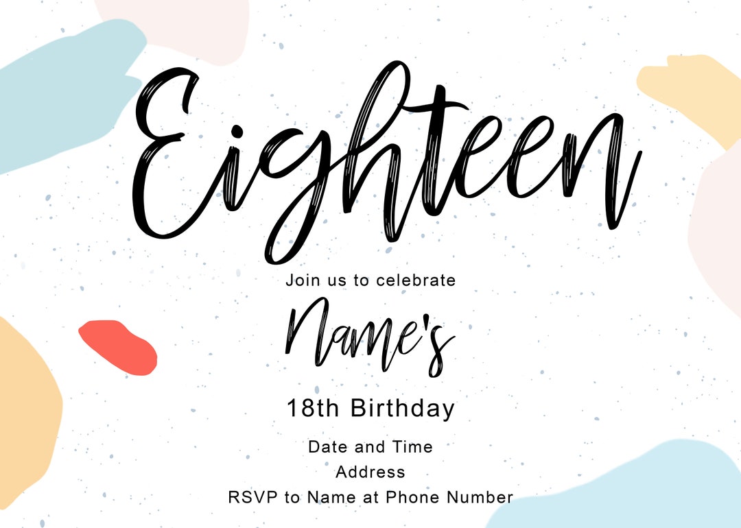 Custom Printable 18th Birthday Invitation, Downloadable 18th Birthday ...