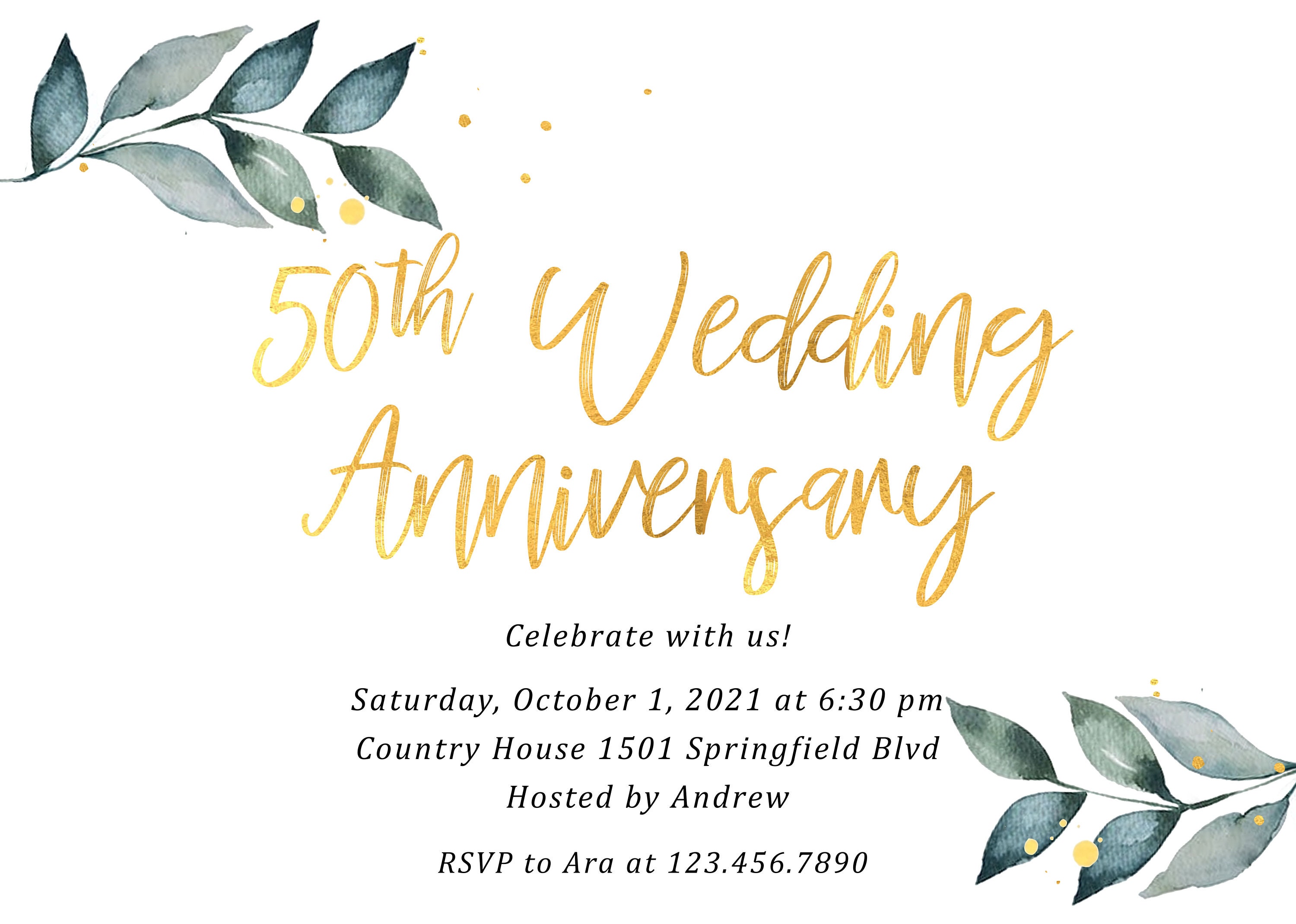 Custom Printable 50th Wedding Anniversary Invitation, Downloadable 50th ...