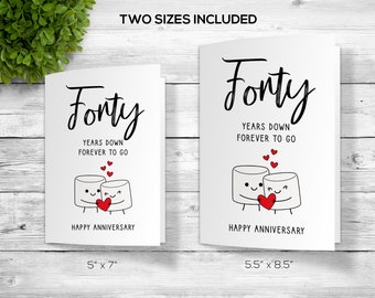 40th Anniversary Card, Printable Anniversary Card, Fortieth Anniversary, Anniversary Card, Card For Husband, Card For Wife