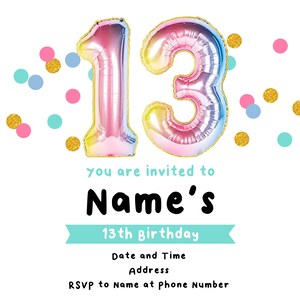 Faire-part 13e anniversaire imprimable personnalisé, faire-part 13e anniversaire à télécharger, faire-part 13e anniversaire cartes imprimables