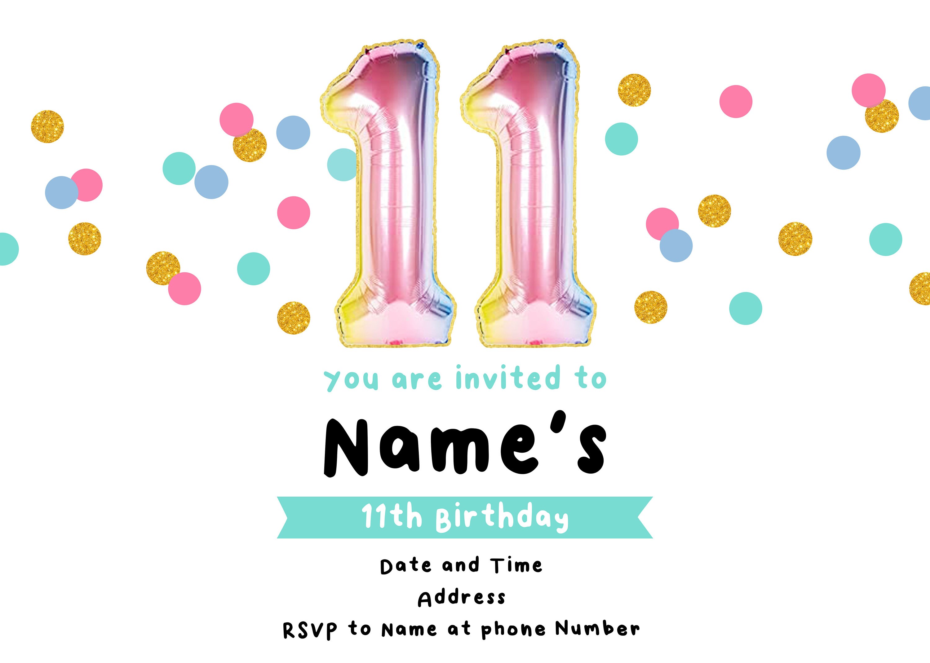 Custom Printable 11th Birthday Invitation, Downloadable 11th Birthday ...