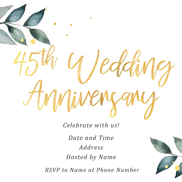 Custom Printable 45th Wedding Anniversary Invitation, Downloadable 45th Wedding Anniversary Invitation, 45th Wedding Anniversary Invitation
