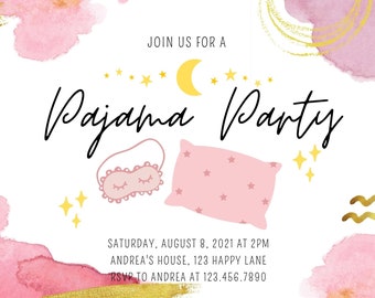 Custom Printable Pajama Party Invitation, Downloadable Pajama Party Invitation, Pajama Party Printable Invitation, Pajama Party Gift Idea