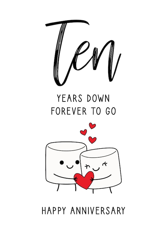 10th Anniversary Card, Printable Anniversary Card, Tenth