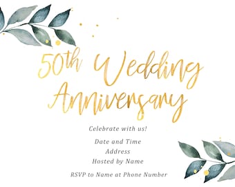 Custom Printable 50th Wedding Anniversary Invitation, Downloadable 50th Wedding Anniversary Invitation, 50th Wedding Anniversary Invitation