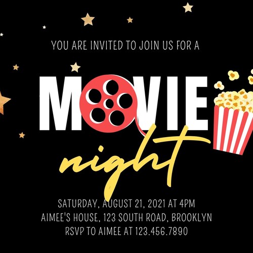Custom Printable Movie Night Invitation Downloadable Movie - Etsy