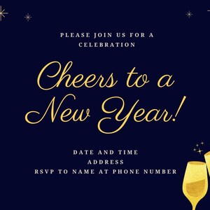 Custom Printable New Year&#39;s Invitation, Downloadable New Year&#39;s Invitation, New Year&#39;s Printable Invitation, New Year&#39;s Gift Idea