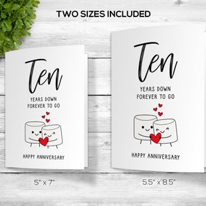 Tarjeta del décimo aniversario, tarjeta de aniversario imprimible, décimo aniversario, tarjeta de aniversario, tarjeta para el marido, tarjeta para la esposa