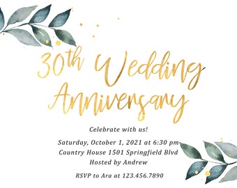 Custom Printable 30th Wedding Anniversary Invitation, Downloadable 30th Wedding Anniversary Invitation, 30th Wedding Anniversary Invitation