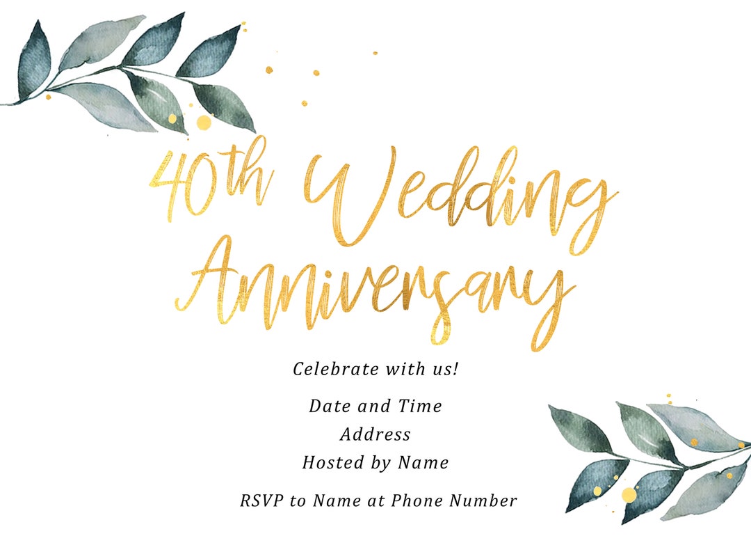 Custom Printable 40th Wedding Anniversary Invitation, Downloadable 40th