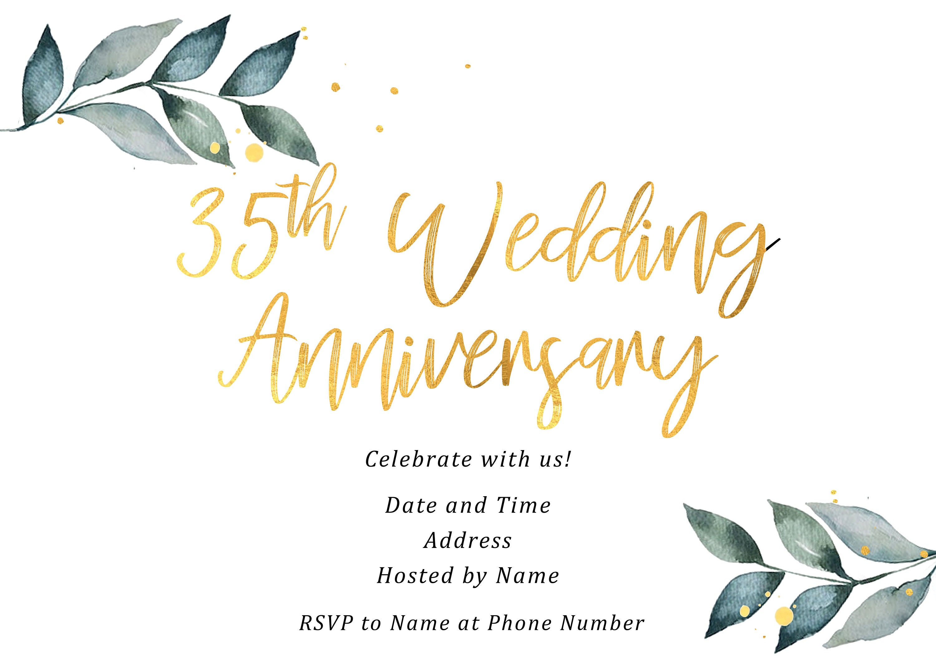 Custom Printable 35th Wedding Anniversary Invitation, Downloadable 35th ...