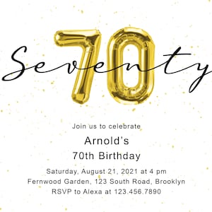 Custom Printable 70th Birthday Invitation, Downloadable 70th Birthday ...