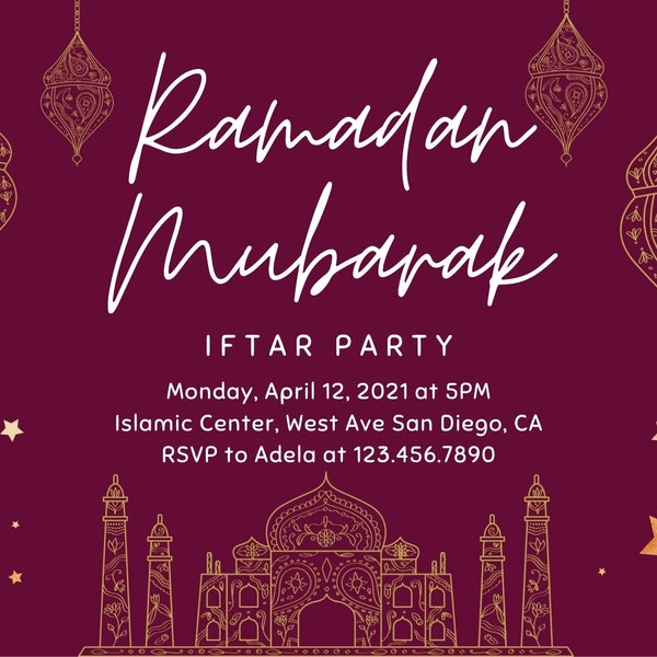 Custom Printable Ramadan Invitation, Downloadable Ramadan Invitation, Ramadan Printable Invitation, Ramadan Gift Idea