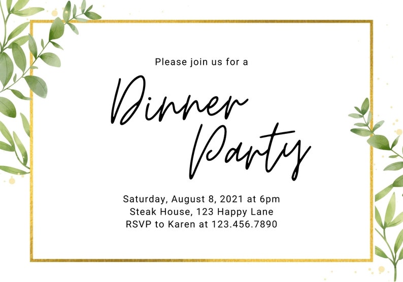 Custom Printable Dinner Party Invitation, Downloadable Dinner Party Invitation, Dinner Party Printable Invitation, Dinner Party Gift Idea image 1