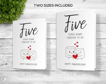 5th Anniversary Card, Printable Anniversary Card, Fifth Anniversary, Anniversary Card, Card For Husband, Card For Wife