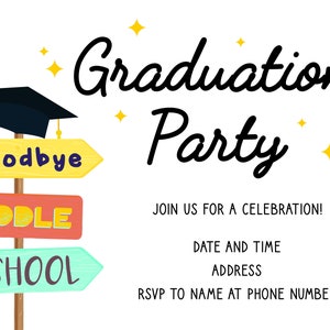 Personalized Printable Middle School Graduation Invitation, Downloadable Middle School Graduation Invite, Middle School Graduation Invite image 1
