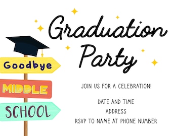 Personalized Printable Middle School Graduation Invitation, Downloadable Middle School Graduation Invite, Middle School Graduation Invite