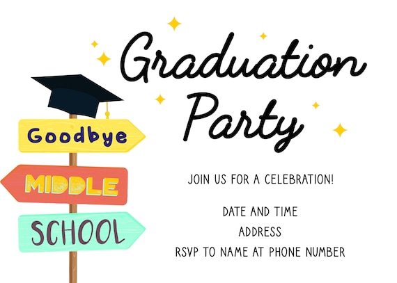 Personalized Printable Middle School Graduation Invitation, Downloadable Middle School Graduation Invite, Middle School Graduation Invite