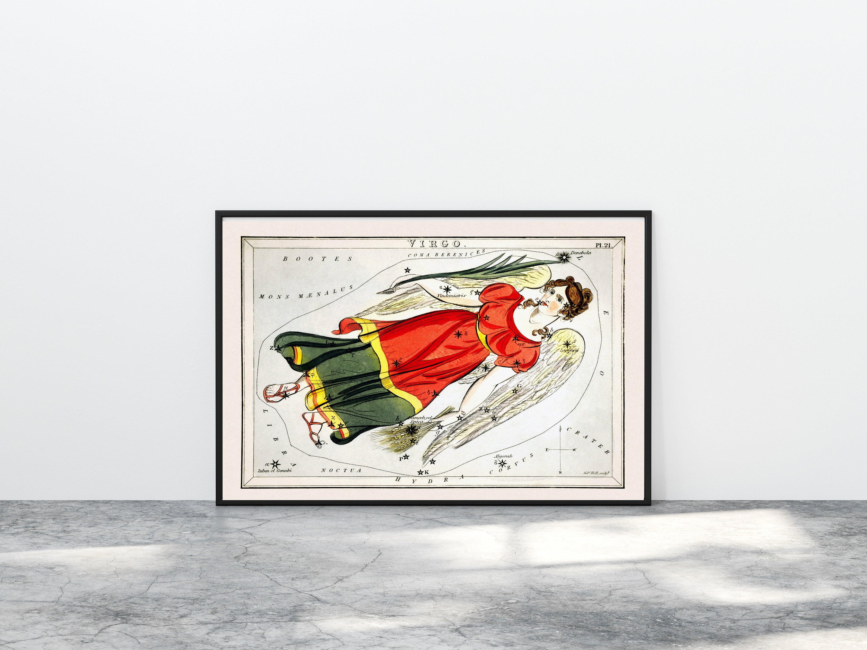 Virgo Star Print, Astrology Art, Astrological Chart, Sidney Hall Prints, Vintage Zodiac Season, Gallery Wall, September Birthdays