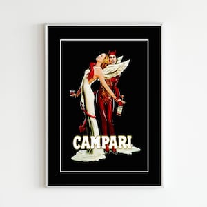 Campari Angel Devil Print, Vintage Alcohol Ads, Bar Décor, Campari Ad Print, Liquor Advertisement, Vintage Bar Art, Leonetto Cappiello