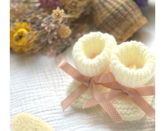Chaussons bébé tricotés main taille naissance à 3 mois, tricot bébé point mousse