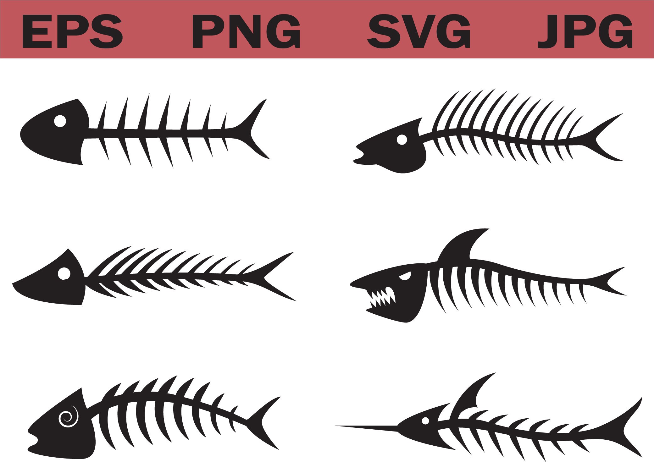 Fish Bone Silhouette, Fish Skeleton, Fish SVG, Fishing Clipart, Ocean