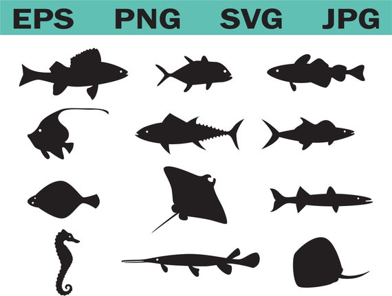 Sea Animal Silhouette, Fish Svg, Sea Clipart, Fishing Clipart