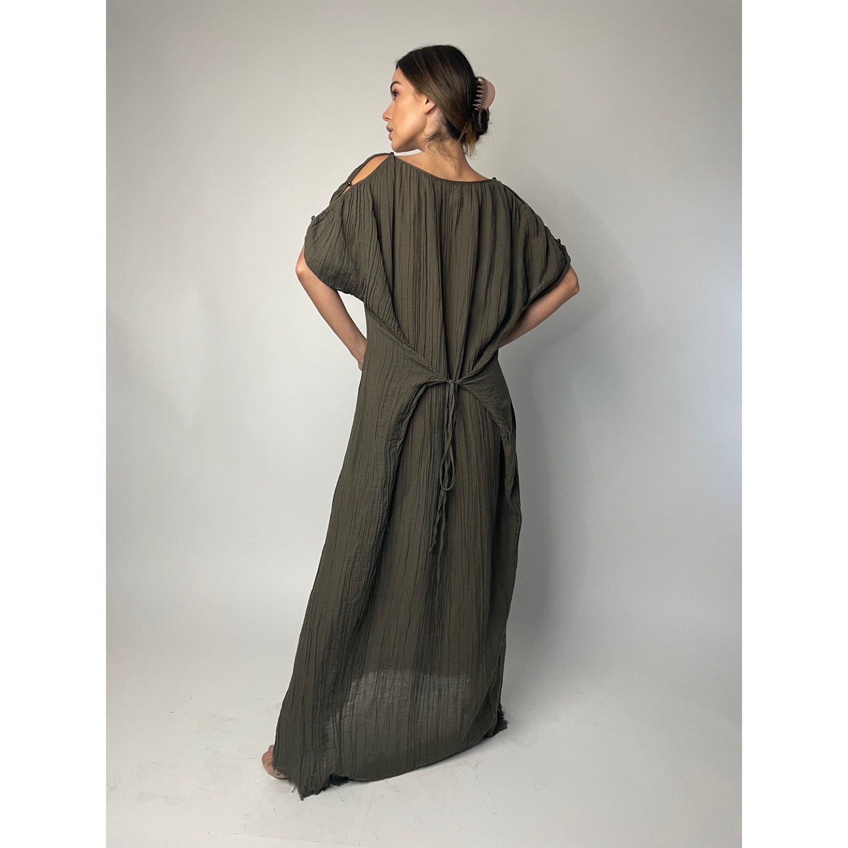 Flowy Maxi Olive Green Dress | Long Bohemian Style | Green Kaftan - Etsy Flowy Maxi Olive Green Dress | Long Bohemian Style | Green Kaftan - Etsy