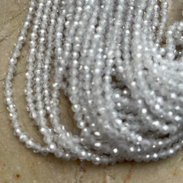 Strang Weißer Zirkon 3mm A-Qualität Rund Facettiert Edelstein Perlen für Kette Armband #e968