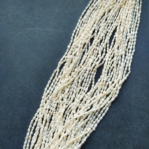 Hilo de perlas de grano de arroz, perlas de agua dulce, pepitas de 3 mm ~ 3,5 mm, perlas cultivadas blancas #s244 ¡Nuevo! blanco