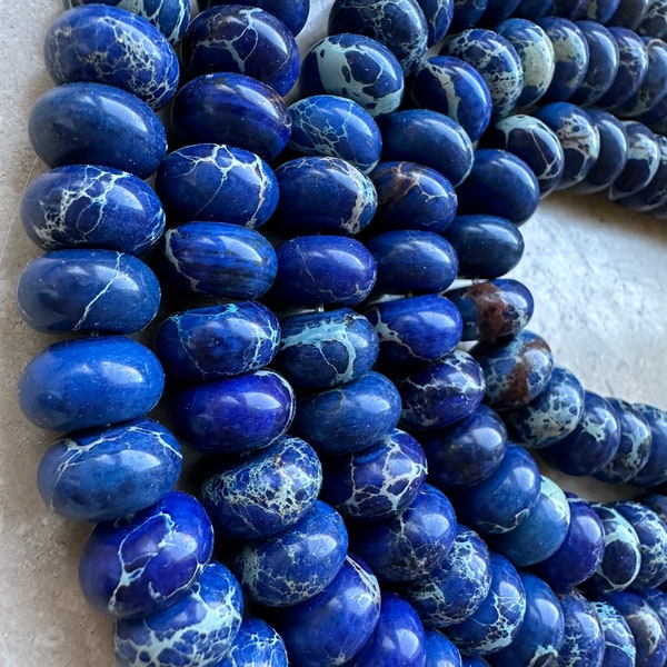 Strang Ocean Jaspis Blau 10 mm  Rondellen A Grade  Edelstein Perlen Kette Armband NEU!! #n328