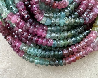 Strand of Tourmaline Rondelles 4 mm Faceted Multicolor Beads for Necklace Bracelet #y107 New!!!