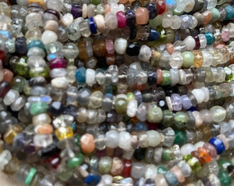 45 cm strand of mixed gemstone nuggets and rondelles, 4 mm multicolor beads for necklace and bracelet #m109 New!!! Faceted