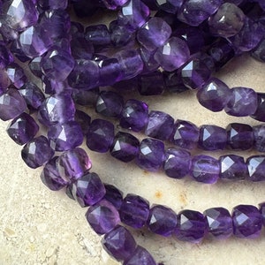 Strang Amethyst Würfel 4mm Facettiert Perlen Für Kette Armband #a667 Neu!!! Lila