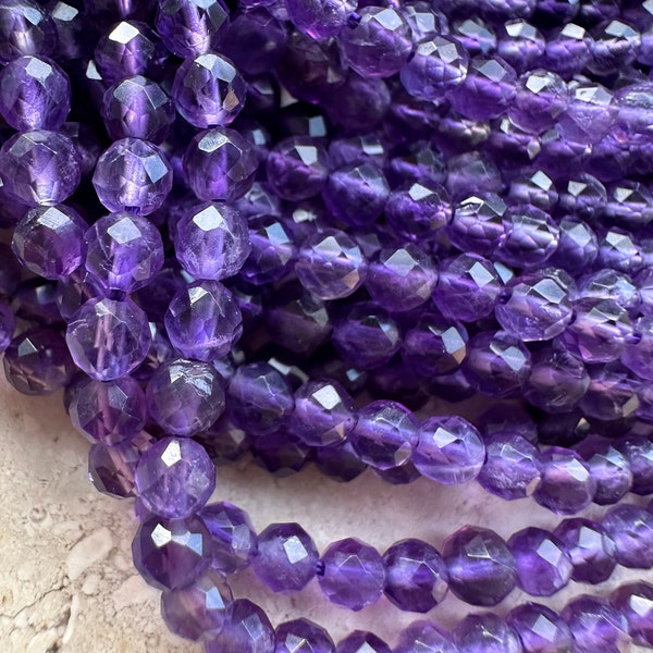 Strand Amethyst 3.8mm Faceted Beads For Necklace Bracelet #a663 New!!! Purple