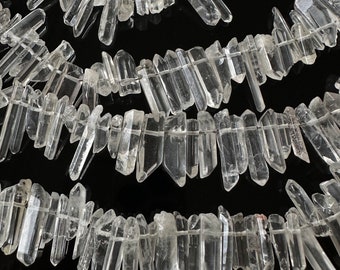 90 rock crystal tips 17 mm to 22 mm tips small strand 39 CM gemstone beads necklace #e498 small