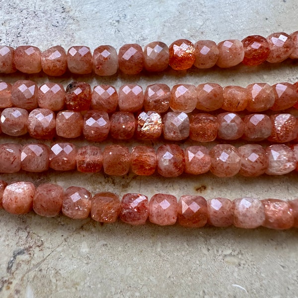 Strand AA Zonnesteen Kubus 4 mm Facetkralen Voor Ketting Armband #s647 Nieuw!!!