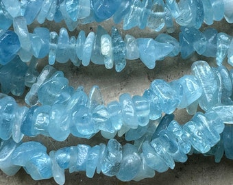 40 cm strand of aquamarine discs, chips, and nuggets, gemstone beads for necklace and bracelet, NEW!! l896