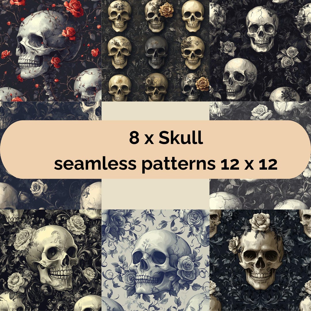 8 Skull Seamless Patterns 12x12 Digital Paper for Edgy Crafts - Etsy