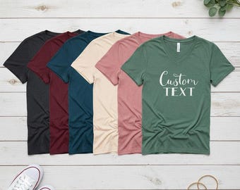 Custom Printed Bella Canvas 3005 V-Neck Cotton T-Shirt for Crafting, Unisex Tee Transfers, Logo Shirts, Vacation Tee