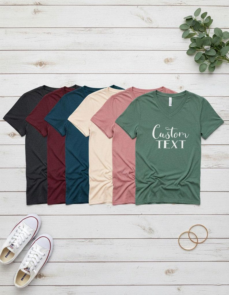 Custom Printed Bella Canvas 3005 V-Neck Cotton T-Shirt for Crafting, Unisex Tee Transfers, Logo Shirts, Vacation Tee image 1