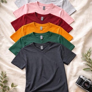 Custom Printed Bella Canvas 3005 V-Neck Cotton T-Shirt for Crafting, Unisex Tee Transfers, Logo Shirts, Vacation Tee image 2