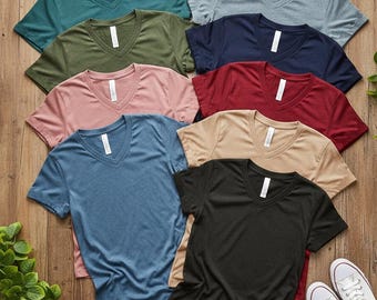 Bella Canvas Heathered V Neck Soft Tee, Custom Text, Custom Logo, Printed Shirt, DTF, DTG