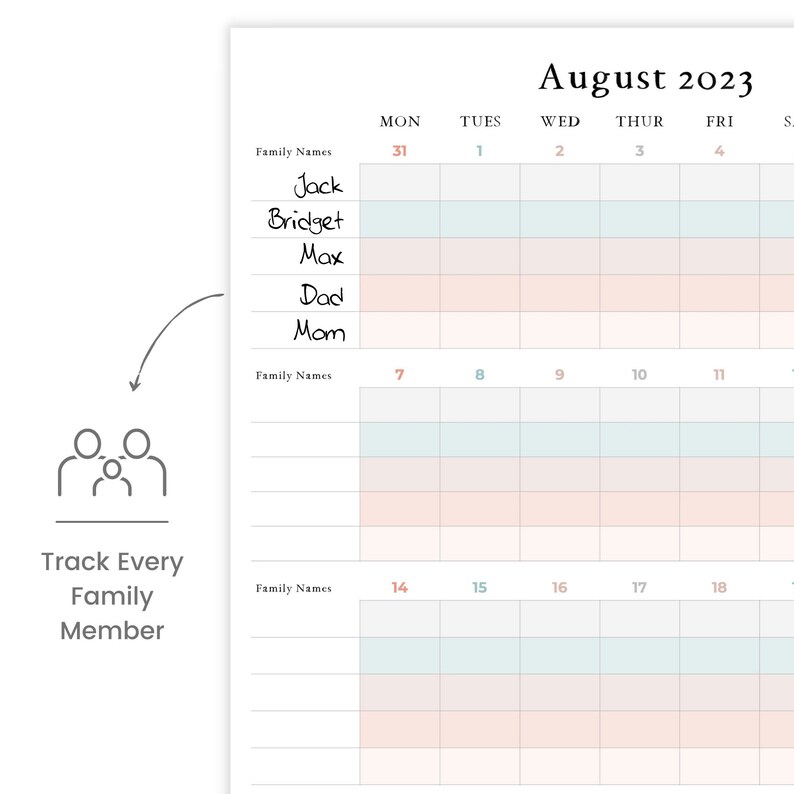 2023 Family Wall Calendar A3 Size Family Planner and Schedule Etsy